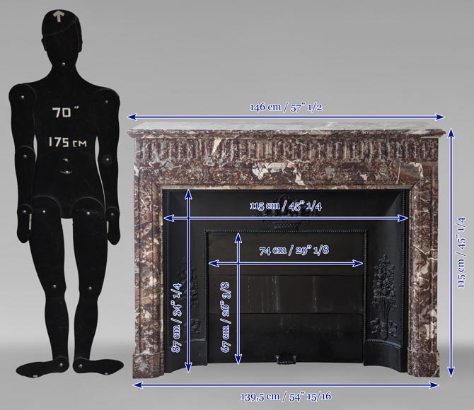 Louis XIV style mantel with acroterion in Rouge du Nord marble Louis XIV style mantel with acroterion in Rouge du Nord marble-10