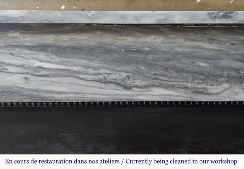 Louis XVI style two-tone mantel carved in Carrara and Turquin marble Louis XVI style two-tone mantel carved in Carrara and Turquin marble-1