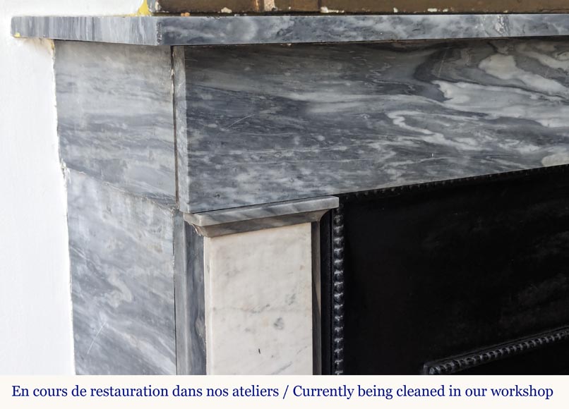 Louis XVI style two-tone mantel carved in Carrara and Turquin marble Louis XVI style two-tone mantel carved in Carrara and Turquin marble-3