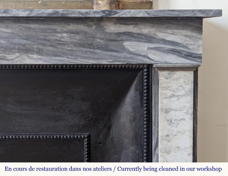 Louis XVI style two-tone mantel carved in Carrara and Turquin marble Louis XVI style two-tone mantel carved in Carrara and Turquin marble-6