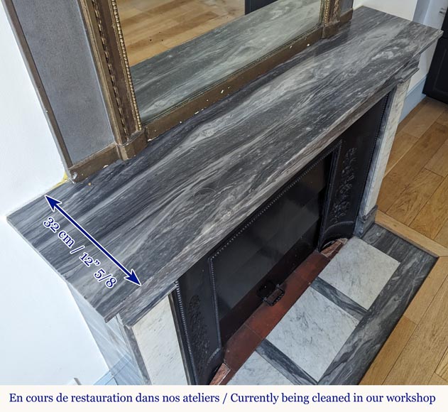 Louis XVI style two-tone mantel carved in Carrara and Turquin marble Louis XVI style two-tone mantel carved in Carrara and Turquin marble-9