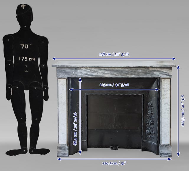 Louis XVI style two-tone mantel carved in Carrara and Turquin marble Louis XVI style two-tone mantel carved in Carrara and Turquin marble-10