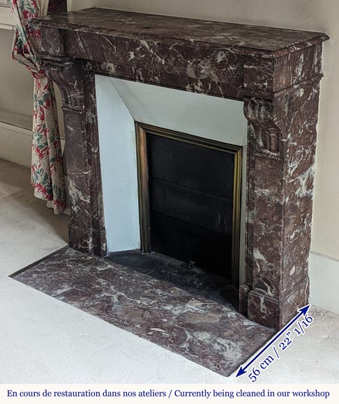 Napoleon III style mantel with modillions in Rouge du Nord marble Napoleon III style mantel with modillions in Rouge du Nord marble-5