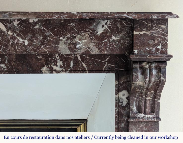 Napoleon III style mantel with modillions in Rouge du Nord marble Napoleon III style mantel with modillions in Rouge du Nord marble-6