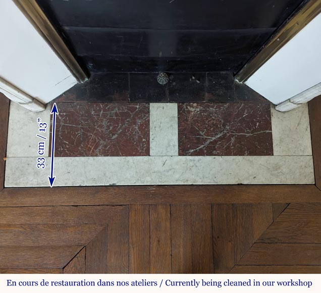 Louis XVI style Carrara marble mantel with rounded corners adorned with a sunflower flower Louis XVI style Carrara marble mantel with rounded corners adorned with a sunflower flower-11