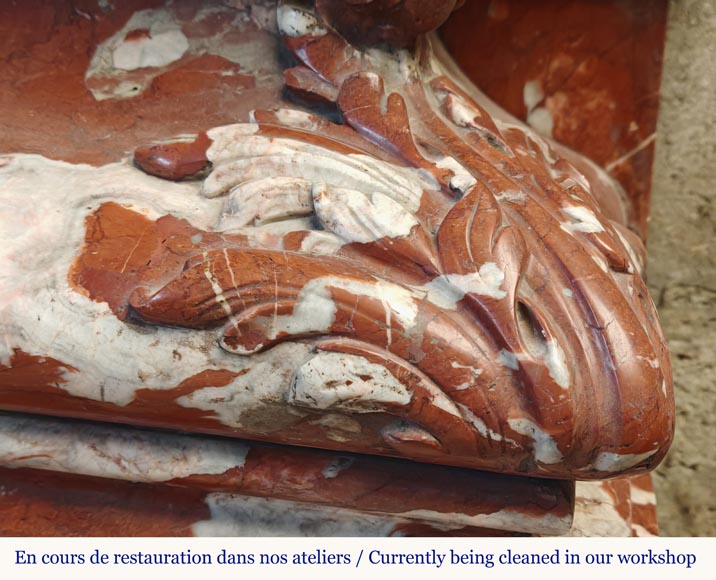 Louis XIV style mantel in Incarnat Turquin marble, decorated by a Poseidon carved in statuary marble Louis XIV style mantel in Incarnat Turquin marble, decorated by a Poseidon carved in statuary marble-12