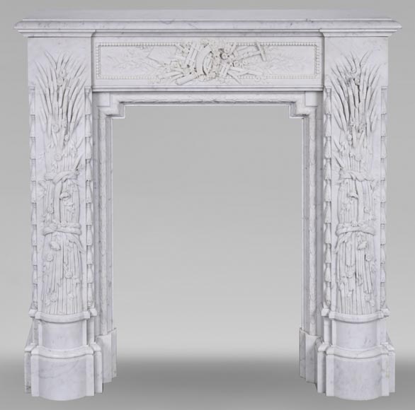 Napoleon III style mantel in Carrara marble with wheat ears Napoleon III style mantel in Carrara marble with wheat ears-0