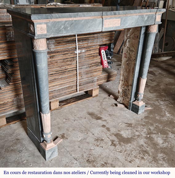 Louis XVI style mantel with detached columns in Turquin and Rose marble from Portugal Louis XVI style mantel with detached columns in Turquin and Rose marble from Portugal-2