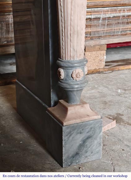 Louis XVI style mantel with detached columns in Turquin and Rose marble from Portugal Louis XVI style mantel with detached columns in Turquin and Rose marble from Portugal-5