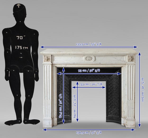 Louis XVI style carved in Carrara marble mantel with flower Louis XVI style carved in Carrara marble mantel with flower-9