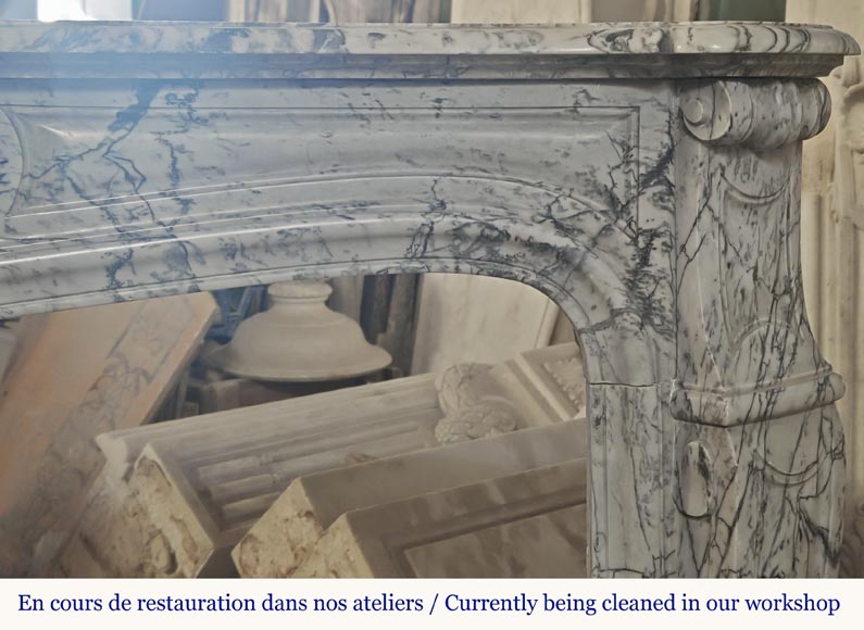 Louis XV style fireplace, Pompadour model, curved, in blue flowered marble Louis XV style fireplace, Pompadour model, curved, in blue flowered marble-6