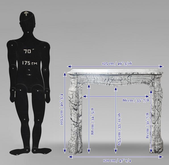 Louis XV style fireplace, Pompadour model, curved, in blue flowered marble Louis XV style fireplace, Pompadour model, curved, in blue flowered marble-9