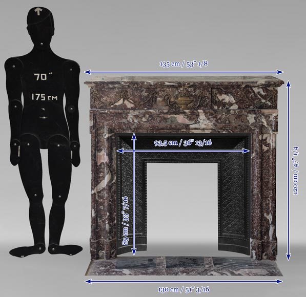 Louis XIV style mantel in Rouge de Rance marble adorned with bronze ornaments Louis XIV style mantel in Rouge de Rance marble adorned with bronze ornaments-11