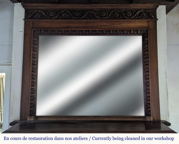 Napoleon III style walnut wood mantel with overmantel Napoleon III style walnut wood mantel with overmantel-1