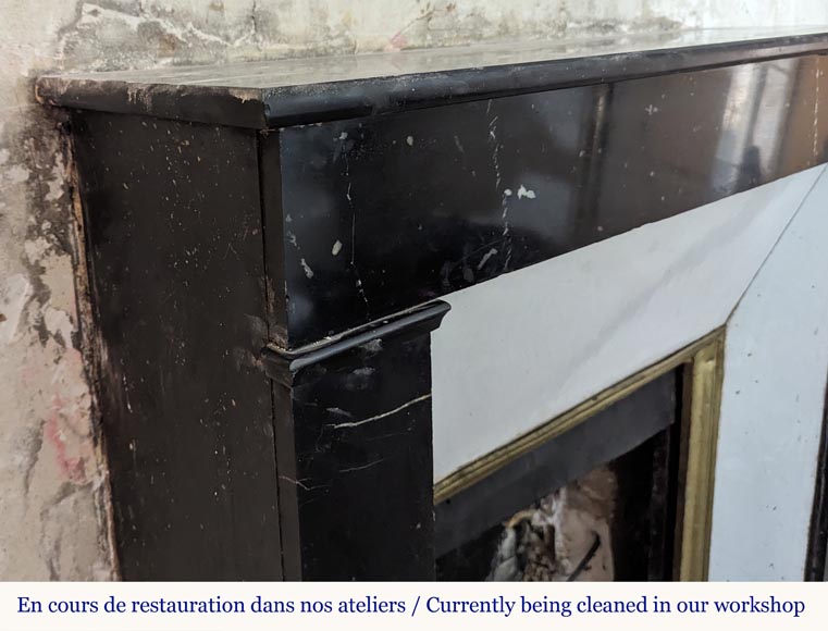 Cheminée de style Napoléon III en marbre noir moucheté Cheminée de style Napoléon III en marbre noir moucheté-3