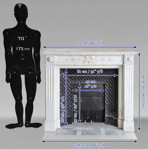 Louis XVI style mantel in Carrara marble adorned with a laurel wreath Louis XVI style mantel in Carrara marble adorned with a laurel wreath-11