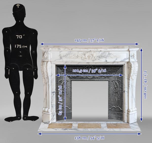 Curved Louis XVI style mantel in Arabescato marble decorated with a laurel wreath Curved Louis XVI style mantel in Arabescato marble decorated with a laurel wreath-11