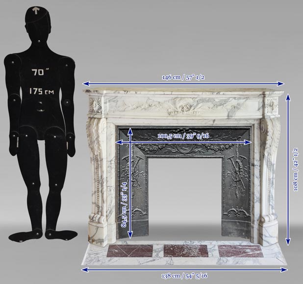 Louis XVI style Arabescato marble mantel with curved entablature decorated with a laurel wreath Louis XVI style Arabescato marble mantel with curved entablature decorated with a laurel wreath-13