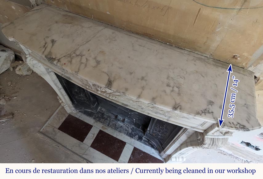 Curved Louis XVI style mantel in Arabescato marble decorated with a laurel wreath Curved Louis XVI style mantel in Arabescato marble decorated with a laurel wreath-12