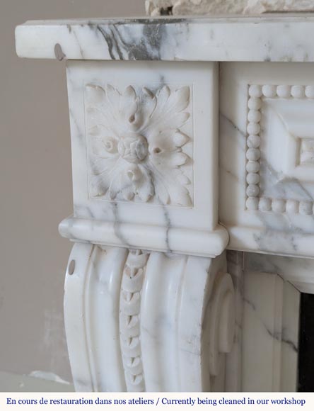 Louis XVI style mantel in Arabescato marble with pearl entablature Louis XVI style mantel in Arabescato marble with pearl entablature-3