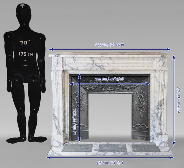 Louis XVI style mantel in Arabescato marble with pearl entablature Louis XVI style mantel in Arabescato marble with pearl entablature-11