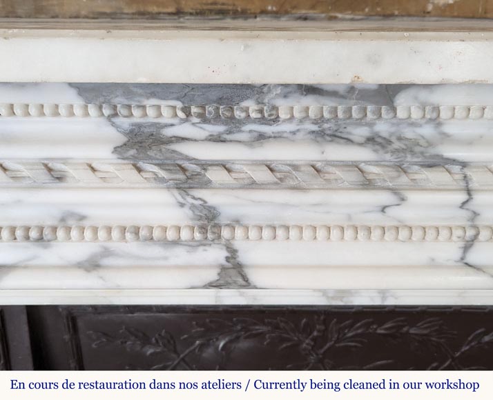 Louis XVI style mantel in Arabescato marble decorated with a frieze of pearls Louis XVI style mantel in Arabescato marble decorated with a frieze of pearls-1