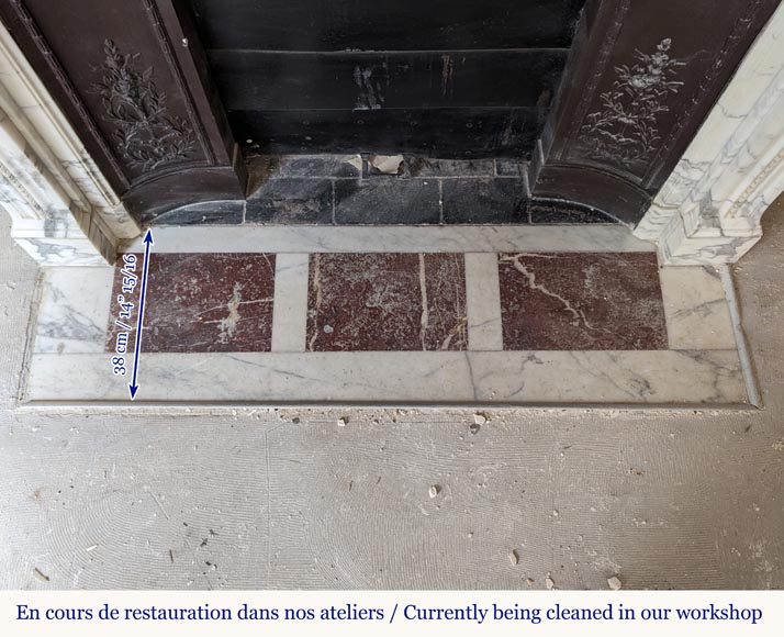 Louis XVI style mantel in Arabescato marble decorated with a frieze of pearls Louis XVI style mantel in Arabescato marble decorated with a frieze of pearls-8