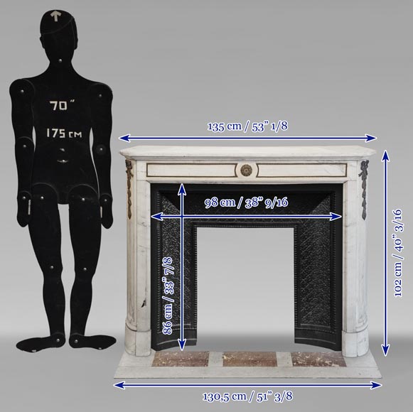 Louis XVI style mantel with rounded corners in statuary marble decorated in bronze Louis XVI style mantel with rounded corners in statuary marble decorated in bronze-10