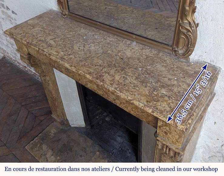 Napoleon III style mantel with modillion in Brocatelle marble Napoleon III style mantel with modillion in Brocatelle marble-9