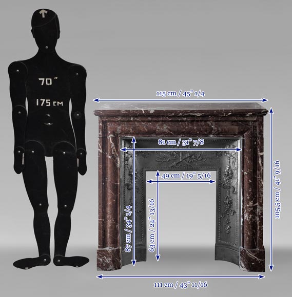 Louis XIV style mantel in Rouge du Nord marble Louis XIV style mantel in Rouge du Nord marble-9