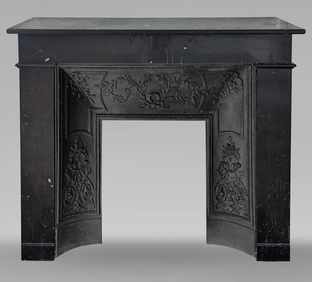 Napoleon III style simple mantel in black speckled marble Napoleon III style simple mantel in black speckled marble-0