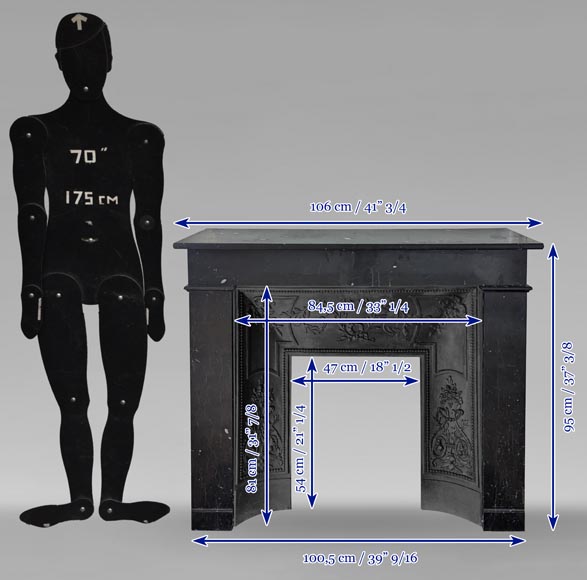 Napoleon III style simple mantel in black speckled marble Napoleon III style simple mantel in black speckled marble-9