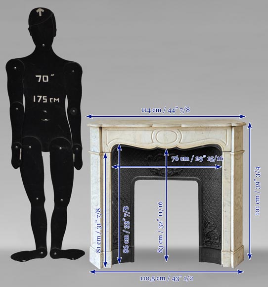 Louis XV style Pompadour mantel in Carrara marble Louis XV style Pompadour mantel in Carrara marble-9