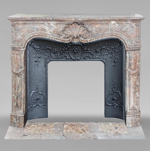 Louis XV style mantel in Red of the North marble with curved shells Louis XV style mantel in Red of the North marble with curved shells-0
