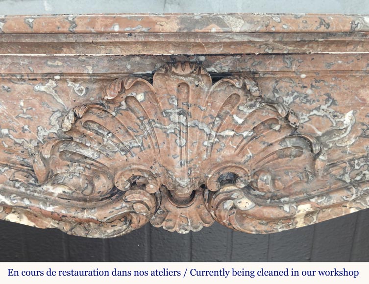 Louis XV style mantel in Red of the North marble with curved shells Louis XV style mantel in Red of the North marble with curved shells-1