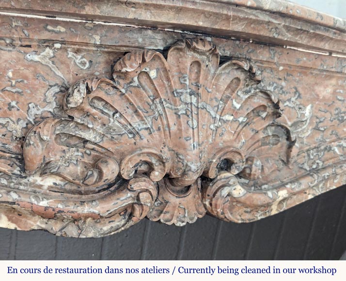 Louis XV style mantel in Red of the North marble with curved shells Louis XV style mantel in Red of the North marble with curved shells-2