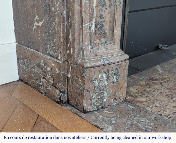 Louis XV style mantel in Red of the North marble with curved shells Louis XV style mantel in Red of the North marble with curved shells-5