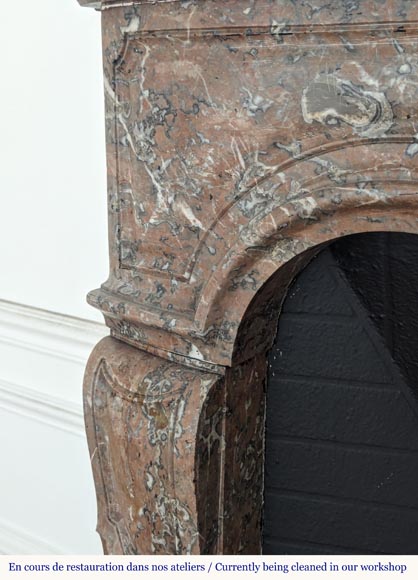 Louis XV style mantel in Red of the North marble with curved shells Louis XV style mantel in Red of the North marble with curved shells-6