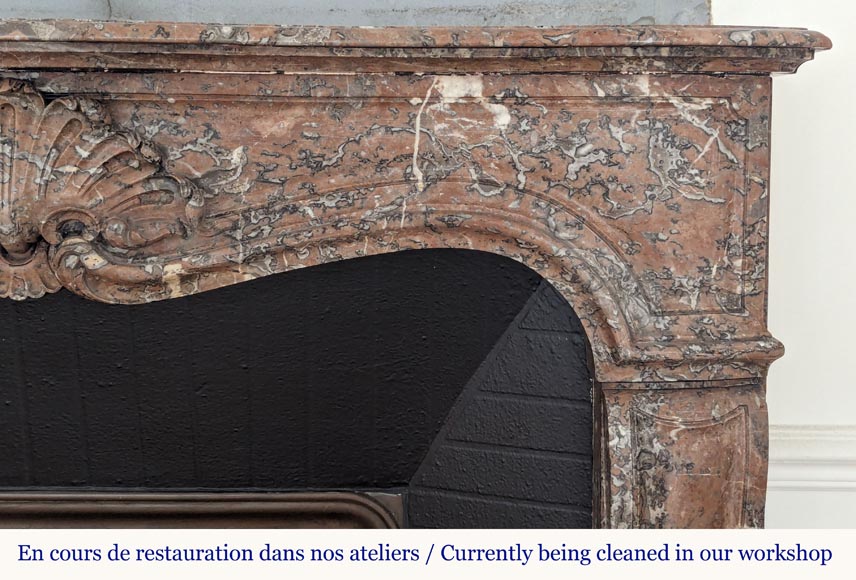 Louis XV style mantel in Red of the North marble with curved shells Louis XV style mantel in Red of the North marble with curved shells-8