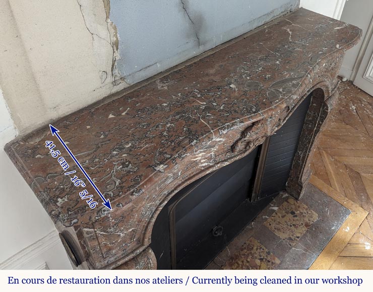 Louis XV style mantel in Red of the North marble with curved shells Louis XV style mantel in Red of the North marble with curved shells-11