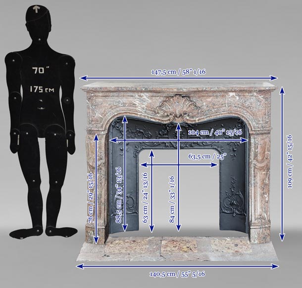 Louis XV style mantel in Red of the North marble with curved shells Louis XV style mantel in Red of the North marble with curved shells-12