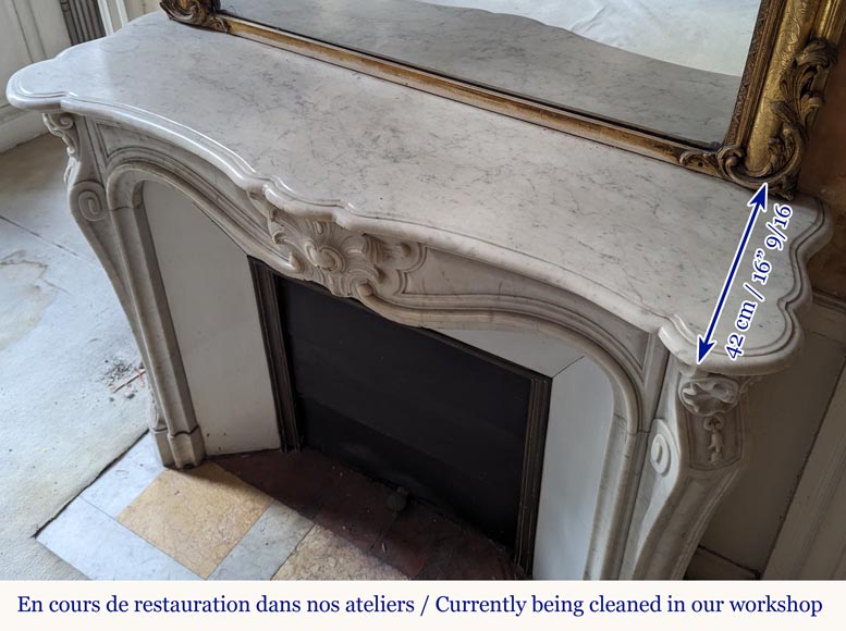 Louis XV style Carrara marble mantel with palmette motif Louis XV style Carrara marble mantel with palmette motif-9