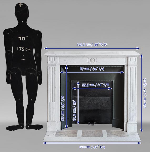 Louis XVI style mantel in Carrara marble adorned with a sunflower flower Louis XVI style mantel in Carrara marble adorned with a sunflower flower-10