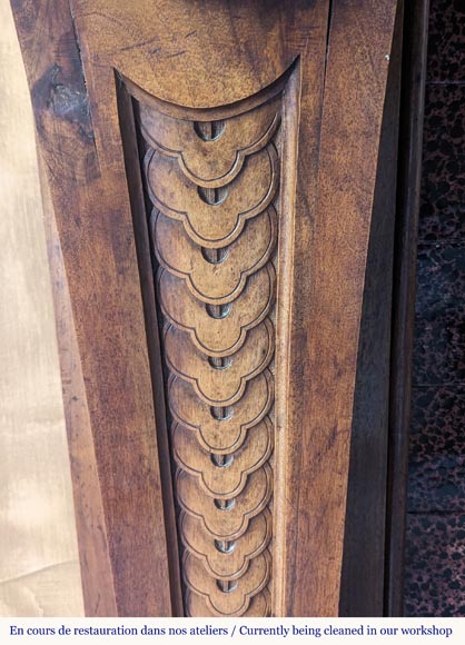 Neo Renaissance style carved walnut wood mantel with lion heads and paws Neo Renaissance style carved walnut wood mantel with lion heads and paws-7