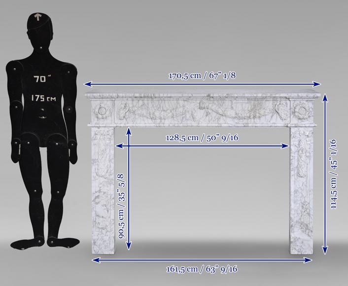 Louis XVI period mantel adorned with a garland carved in antique veined Carrara marble Louis XVI period mantel adorned with a garland carved in antique veined Carrara marble-15