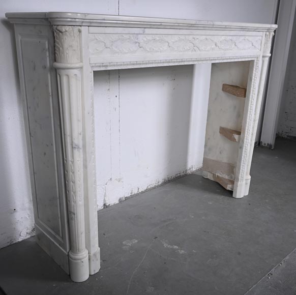 Louis XVI style Carrara marble mantel with half-columns Louis XVI style Carrara marble mantel with half-columns-4