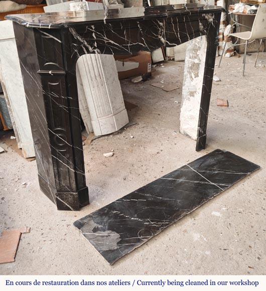 Louis XV style Pompadour mantel in black Marquina marble Louis XV style Pompadour mantel in black Marquina marble-2