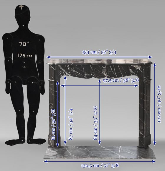 Louis XV style Pompadour mantel in black Marquina marble Louis XV style Pompadour mantel in black Marquina marble-11