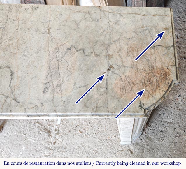Louis XVI style mantel with rounded corners and carved sunflower in cristaline marble Louis XVI style mantel with rounded corners and carved sunflower in cristaline marble-9