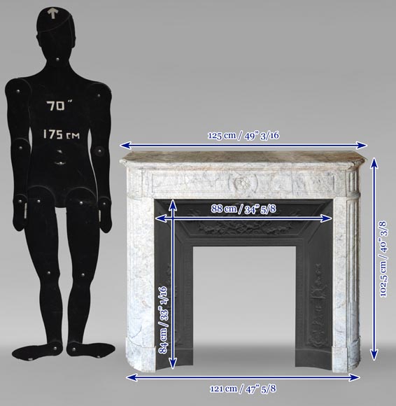 Louis XVI style mantel with rounded corners and carved sunflower in cristaline marble Louis XVI style mantel with rounded corners and carved sunflower in cristaline marble-10